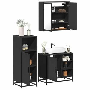 vidaXL Set mobilier de baie, 3 piese, negru, lemn compozit imagine