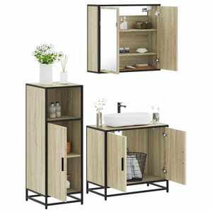 vidaXL Set mobilier de baie, 3 piese, stejar sonoma, lemn prelucrat imagine