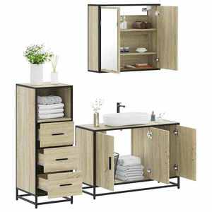 vidaXL Set mobilier de baie, 3 piese, stejar sonoma, lemn prelucrat imagine