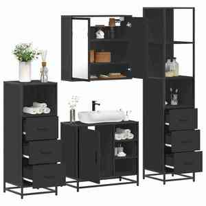 vidaXL Set de mobilier de baie 4 piese Lemn negru prelucrat imagine