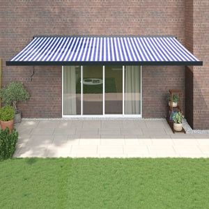 vidaXL Copertină retractabilă albastru/alb, 5x3 m, textil/aluminiu imagine