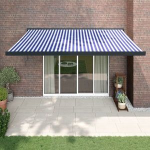 vidaXL Copertină retractabilă albastru/alb, 4, 5x3 m, textil/aluminiu imagine