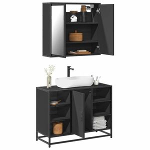 vidaXL Set mobilier de baie, 2 piese, negru, lemn compozit imagine