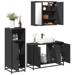 vidaXL Set mobilier de baie, 3 piese, negru, lemn compozit imagine