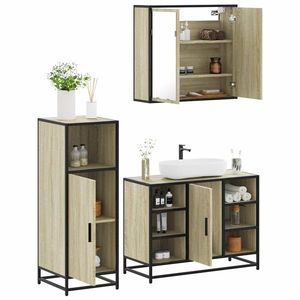 vidaXL Set mobilier de baie, 3 piese, stejar sonoma, lemn prelucrat imagine