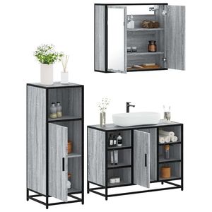 vidaXL Set mobilier de baie, 3 piese, gri sonoma, lemn prelucrat imagine