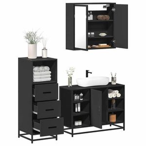 vidaXL Set mobilier de baie, 3 piese, negru, lemn compozit imagine