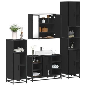 vidaXL Set de mobilier de baie 4 piese Lemn negru prelucrat imagine