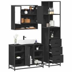 vidaXL Set de mobilier de baie din 3 piese Lemn negru prelucrat imagine