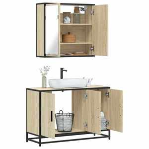 vidaXL Set mobilier de baie, 2 piese, stejar sonoma, lemn prelucrat imagine