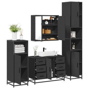 vidaXL Set de mobilier de baie 4 piese Lemn negru prelucrat imagine