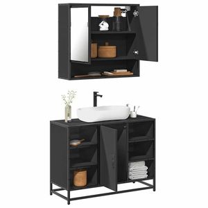 vidaXL Set mobilier de baie, 2 piese, negru, lemn compozit imagine