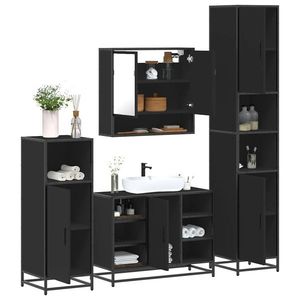 vidaXL Set de mobilier de baie 4 piese Lemn negru prelucrat imagine