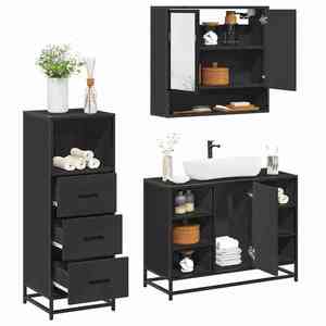 vidaXL Set mobilier de baie, 3 piese, negru, lemn compozit imagine