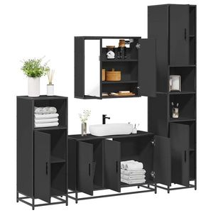 vidaXL Set de mobilier de baie 4 piese Lemn negru prelucrat imagine