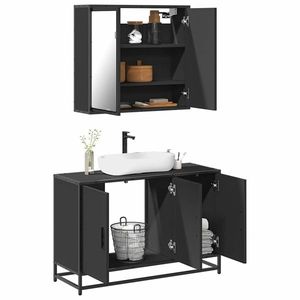 vidaXL Set mobilier de baie, 2 piese, negru, lemn compozit imagine