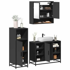 vidaXL Set mobilier de baie, 3 piese, negru, lemn compozit imagine