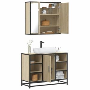 vidaXL Set mobilier de baie, 2 piese, stejar sonoma, lemn prelucrat imagine