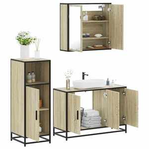 vidaXL Set mobilier de baie, 3 piese, stejar sonoma, lemn prelucrat imagine