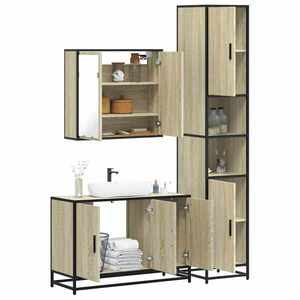 vidaXL Set mobilier de baie, 3 piese, stejar sonoma, lemn prelucrat imagine