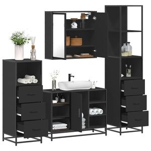 vidaXL Set de mobilier de baie 4 piese Lemn negru prelucrat imagine