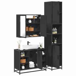 vidaXL Set mobilier de baie, 3 piese, negru, lemn compozit imagine