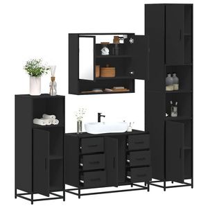 vidaXL Set de mobilier de baie 4 piese Lemn negru prelucrat imagine