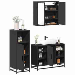 vidaXL Set mobilier de baie, 3 piese, negru, lemn compozit imagine