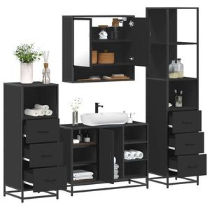 vidaXL Set de mobilier de baie 4 piese Lemn negru prelucrat imagine