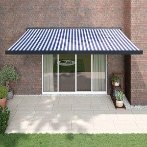 vidaXL Copertină retractabilă albastru/alb, 4x3 m, textil/aluminiu imagine