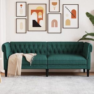 vidaXL Canapea Chesterfield cu 3 locuri, verde închis, material textil imagine