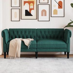 vidaXL Canapea Chesterfield cu 2 locuri, verde închis, material textil imagine