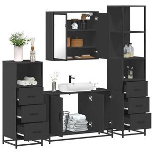 vidaXL Set de mobilier de baie 4 piese Lemn negru prelucrat imagine