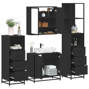 vidaXL Set de mobilier de baie 4 piese Lemn negru prelucrat imagine