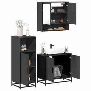 vidaXL Set mobilier de baie, 3 piese, negru, lemn compozit imagine