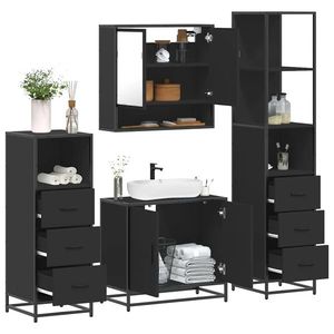 vidaXL Set de mobilier de baie 4 piese Lemn negru prelucrat imagine