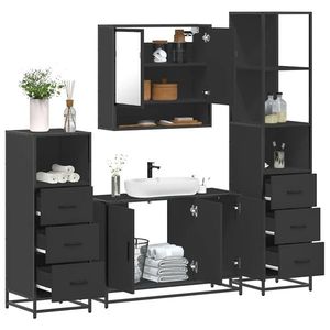 vidaXL Set de mobilier de baie 4 piese Lemn negru prelucrat imagine