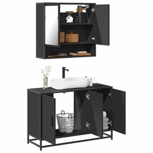 vidaXL Set mobilier de baie, 2 piese, negru, lemn compozit imagine