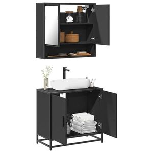 vidaXL Set mobilier de baie, 2 piese, negru, lemn compozit imagine