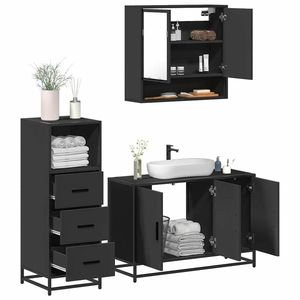 vidaXL Set mobilier de baie, 3 piese, negru, lemn compozit imagine