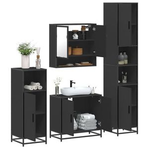 vidaXL Set de mobilier de baie 4 piese Lemn negru prelucrat imagine