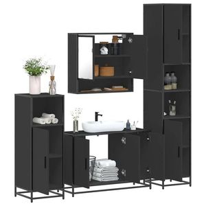 vidaXL Set de mobilier de baie 4 piese Lemn negru prelucrat imagine