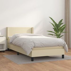 vidaXL Pat box spring cu saltea, crem, 90x200 cm, piele ecologică imagine