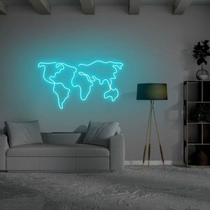 Lampa de perete World Map, Neon Graph, 66x38x2 cm, albastru imagine