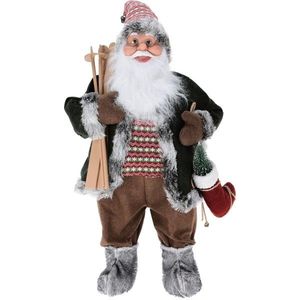 Decoratiune Santa w sock and ski, 37x28x80 cm, plus, verde imagine