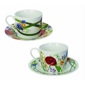 Set 2 cesti cu farfurie pentru ceai Fiori Di Campo, Brandani, 150 ml, portelan New Bone China imagine