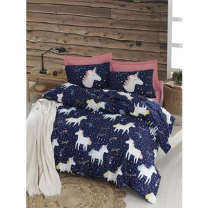 Lenjerie de pat dubla, Magic Unicorn - Dark Blue, Eponj Home, 65% bumbac/35% poliester imagine