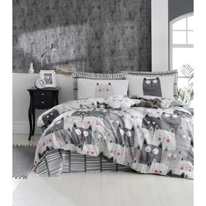 Lenjerie de pat dubla, Duvarda Kediler - Grey, Eponj Home, 65% bumbac/35% poliester imagine