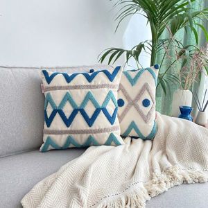 Husa de perna, Bethany Tassel Punch Pillow Cover, 43x43 cm, Material: 20% in, 80% poliester, Turcoaz / Gri / Bleumarin imagine