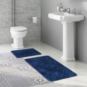 Set covorase de baie 2 piese, Alanur Home, COTTONKT000188, Bumbac, Albastru inchis imagine